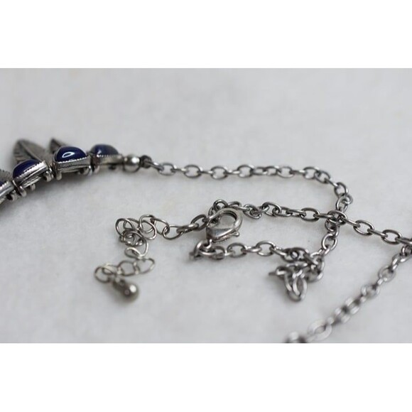 Native American Vintage Nickle Silver 18 Inch Engraved Leaf Blue Stone Necklace - Picture 3 of 4